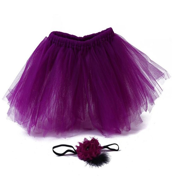 Newborn Baby Purple Tutu and Headband Photography Prop - Picture 2 of 8